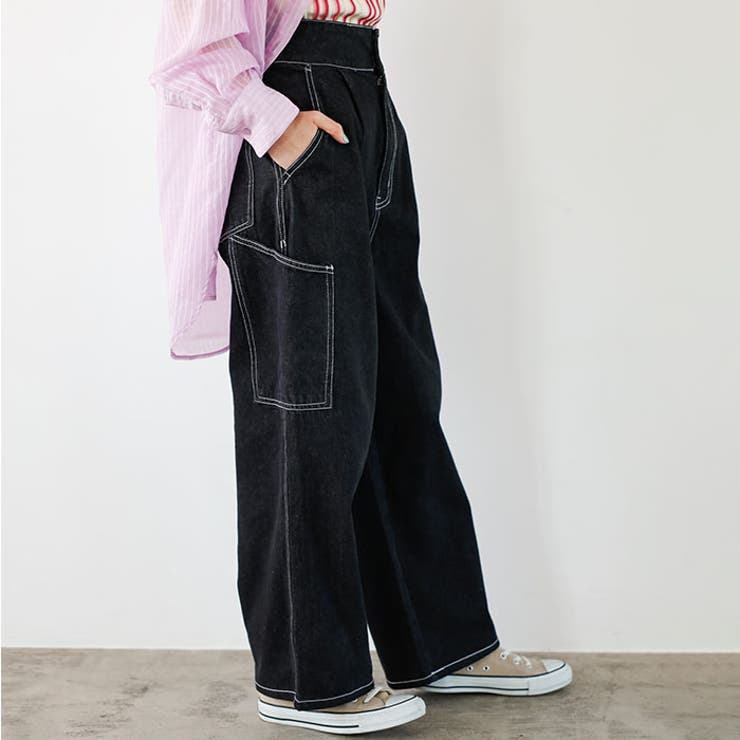 ブラック | ハイウエストワイドカーゴパンツ | GeeRA