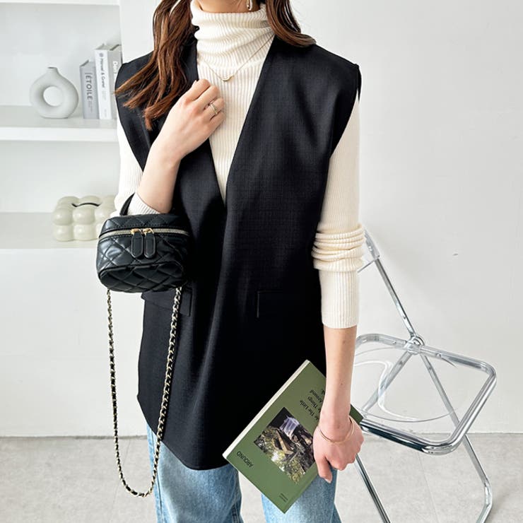 ブラック | リネンライクスラブプルオーバーベスト | GeeRA