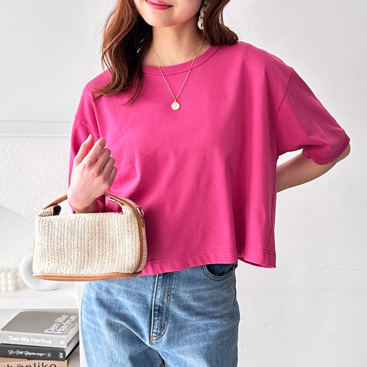 ピンク | 綿混素材ショート丈Ｔシャツ 夏服 | GeeRA