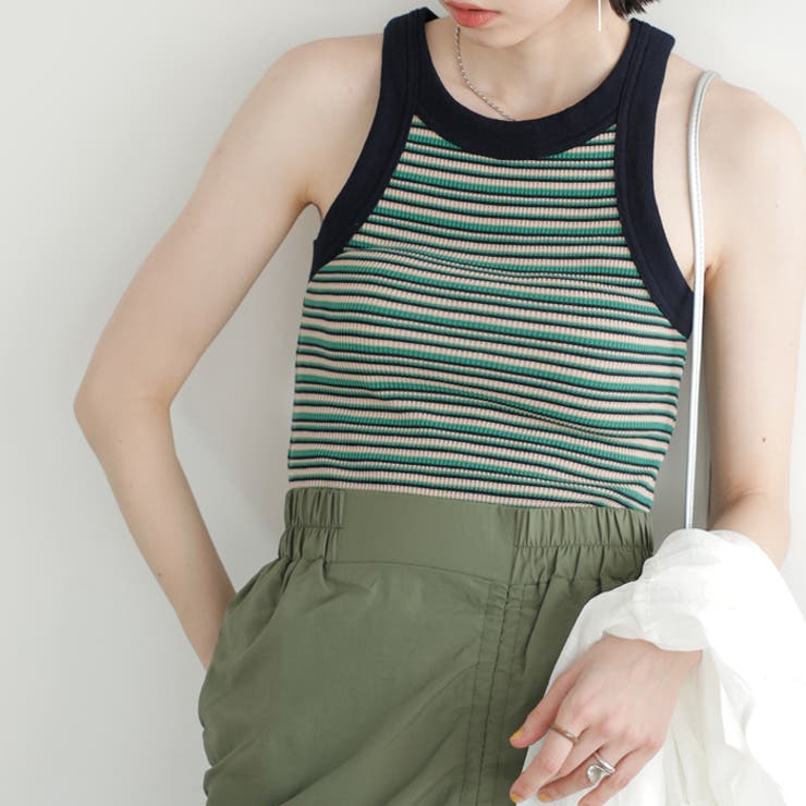 【ネット限定】 ワッフルボーダーアメスリタンクトップ＜夏服＞[品番 トップス