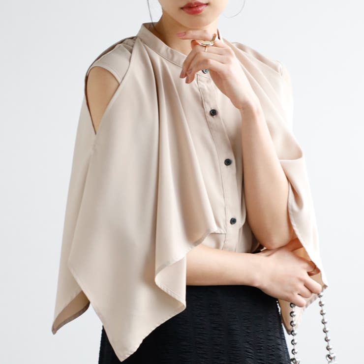 ベージュ | マルチウェイケープデザインブラウス | GeeRA