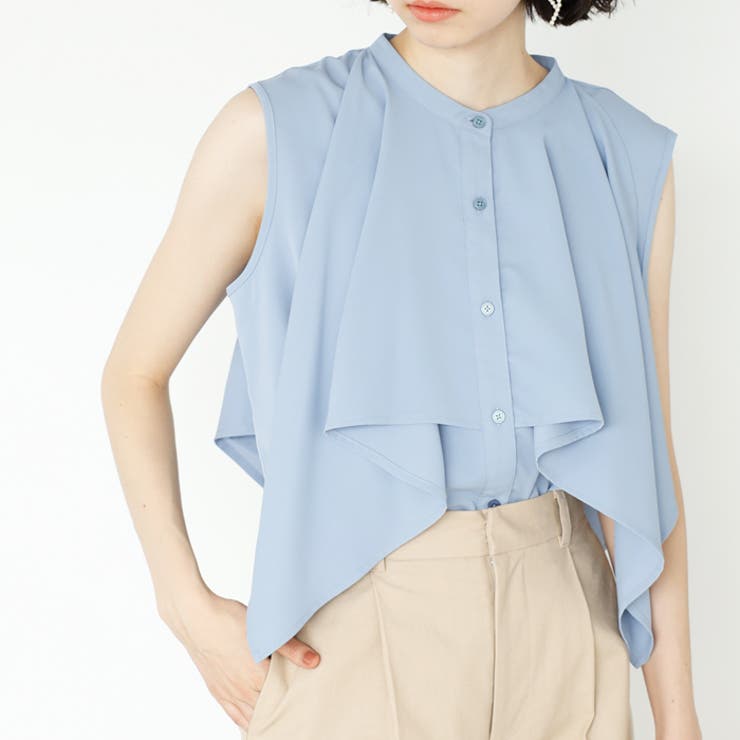 ブルー | マルチウェイケープデザインブラウス | GeeRA