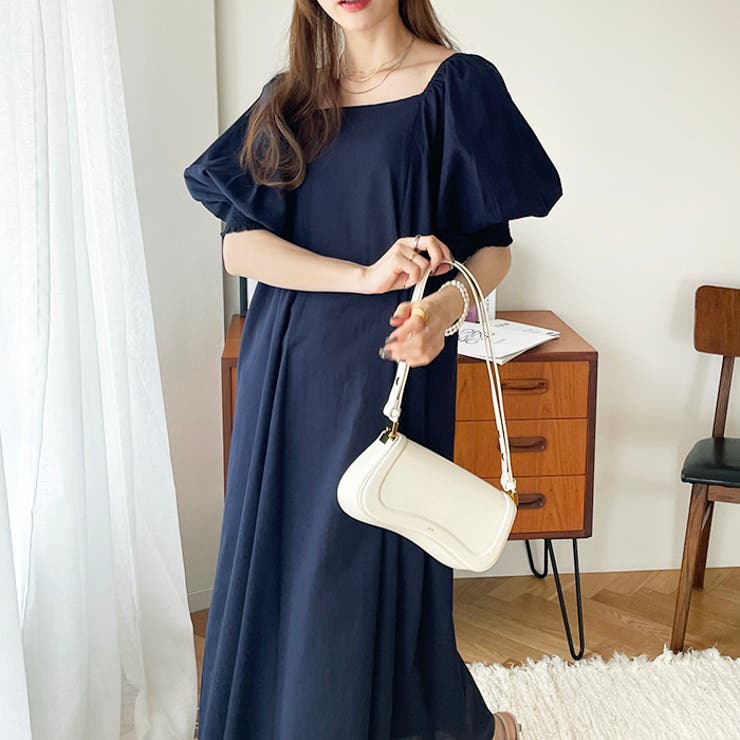 ネイビー | スクエアネックロングワンピース＜夏服＞ | GeeRA