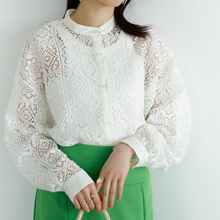 IENAチュールレースバンドカラーシャツ IENA イエナ チュールレース バンドカラーシャツ アイボリー 38 M