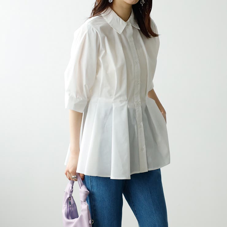 美品 CEaRET シーレット ウエストタックブラウス 白 2 シーレット select MOCA（セレクトモカ） ブラウス シャツ ウエストタックブラウス