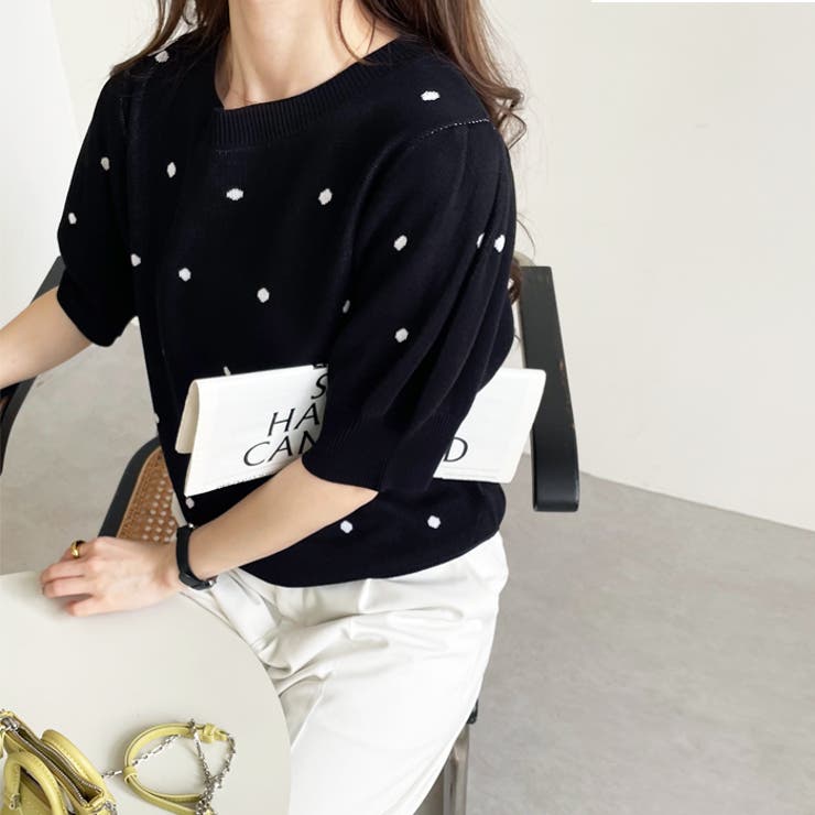 ドット柄ジャカードサマーニットトップス（半袖） | GeeRA | 詳細画像19 