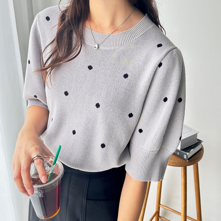 ドット柄ジャカードサマーニットトップス（半袖） | GeeRA | 詳細画像22 