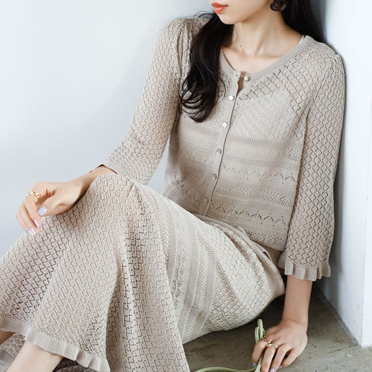 【セットアップ対応】クロシェ編風ニットカーディガン | GeeRA | 詳細画像8 