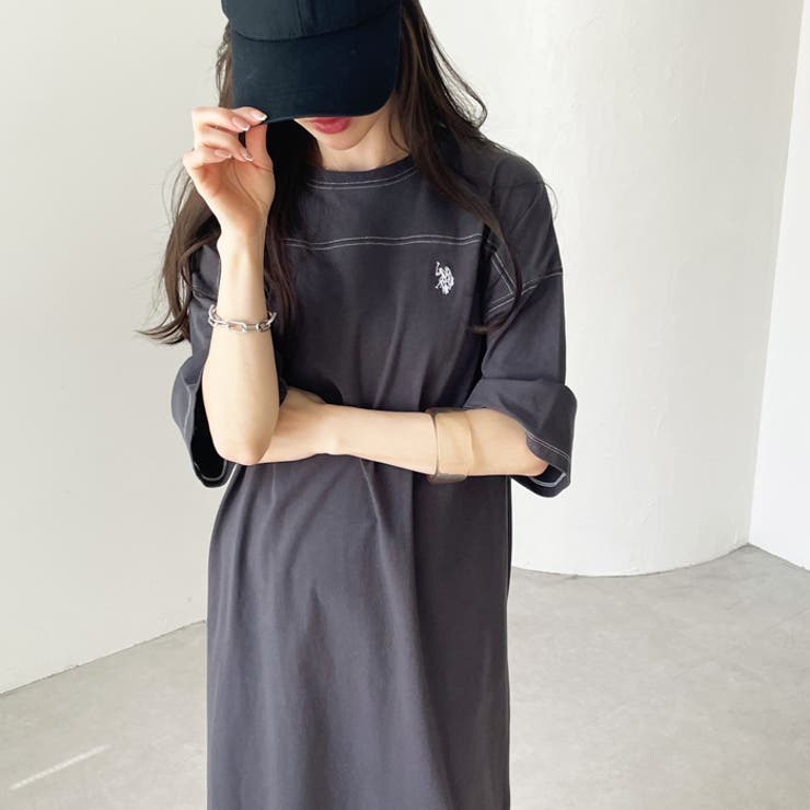 チャコール | 【Ｕ．Ｓ． ＰＯＬＯ ＡＳＳＮ．】配色ステッチＴシャツワンピース 夏服 | GeeRA