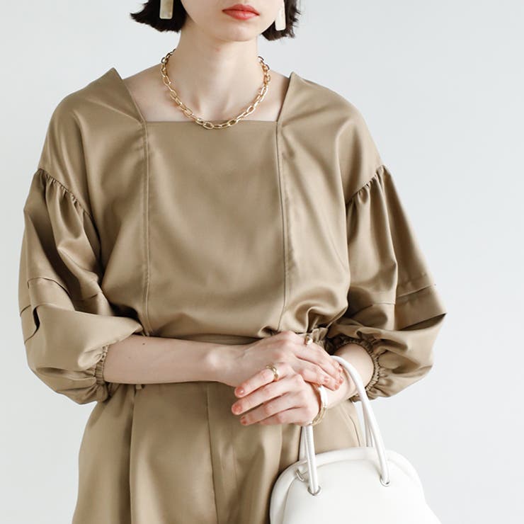 ベージュ | 【セットアップ対応】タック袖ブラウス | GeeRA