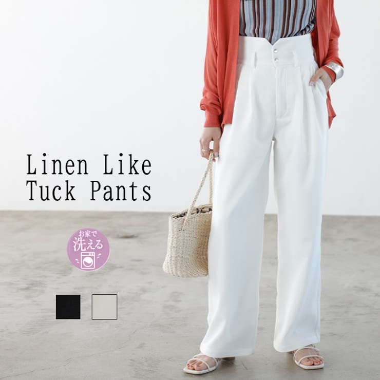 リネンタッチハイウエストタックパンツ[品番:GERW0010256 リネンタッチハイウエストタックパンツ[品番:GERW0010256