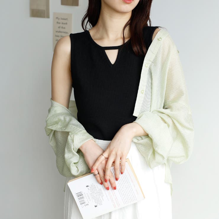 ブラック | 前後2wayスリットネックワッフルタンクトップ＜夏服＞ | GeeRA