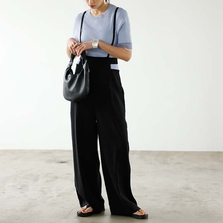 ブラック | サイドカットアウトサス付ハイウエストパンツ | GeeRA