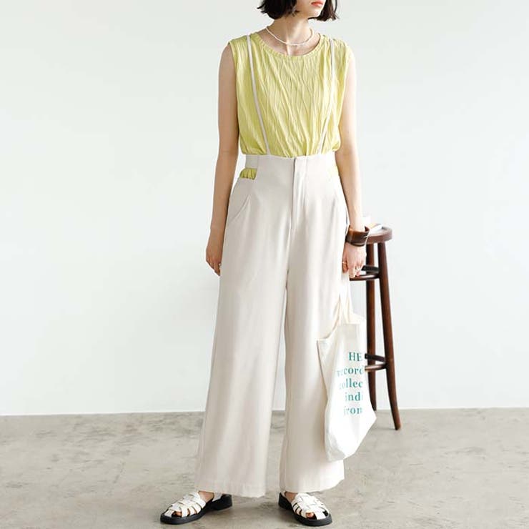 アイボリー | サイドカットアウトサス付ハイウエストパンツ | GeeRA