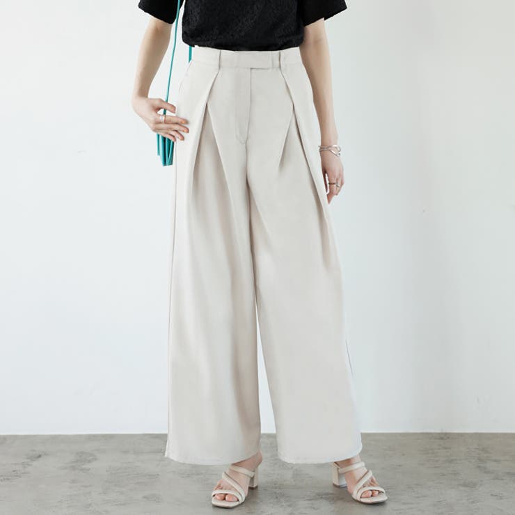 アイボリー | ハイウエストタックデザインスラックスパンツ | GeeRA