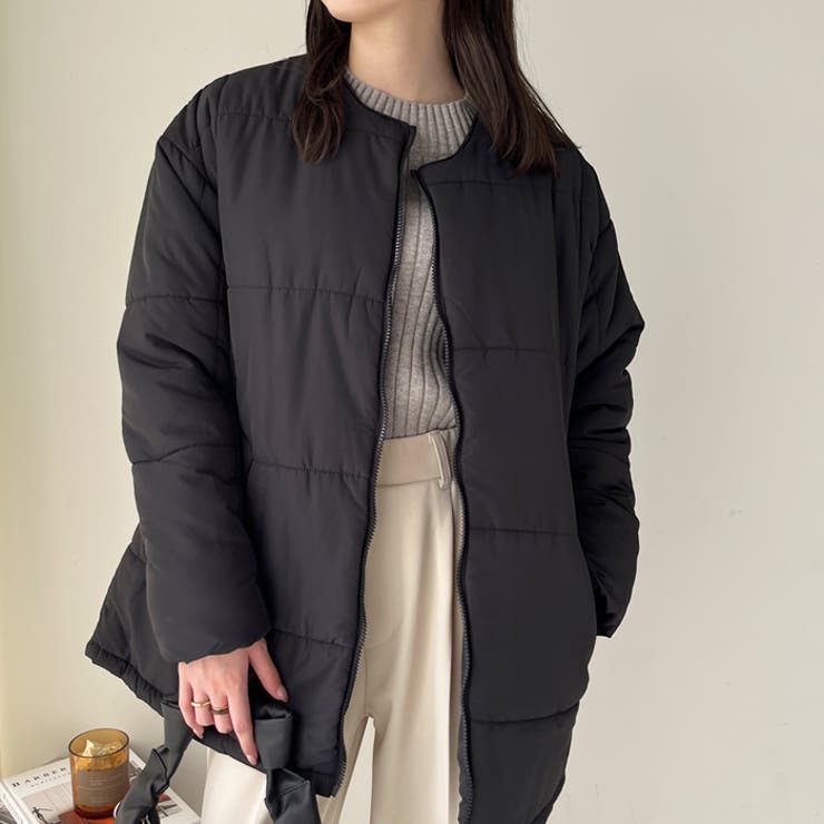 ストール付ノーカラーフェイクダウンコート[品番：GERW0010406