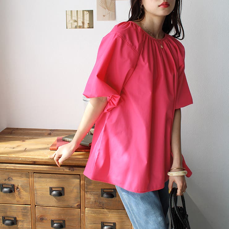 ピンク | パフスリーブギャザーブラウス | GeeRA
