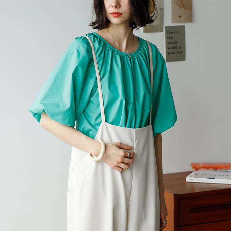グリーン | パフスリーブギャザーブラウス | GeeRA