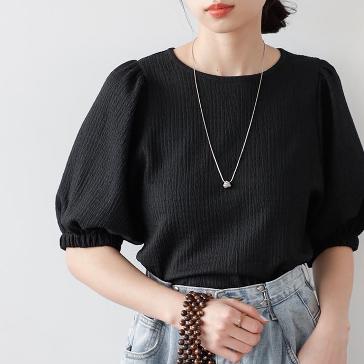 ブラック | バルーンスリーブジャカードカットソー | GeeRA