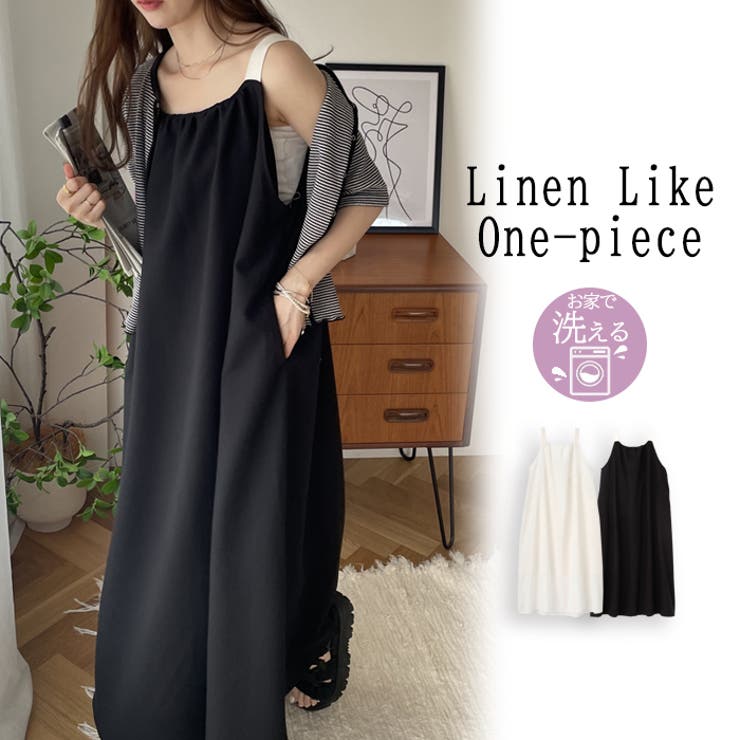 異素材ベルトリネンタッチワンピース | GeeRA | 詳細画像1 