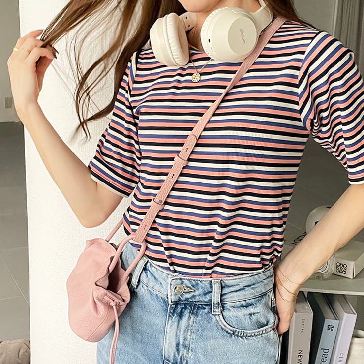 マルチボーダー5分袖リブカットソー | GeeRA | 詳細画像5 