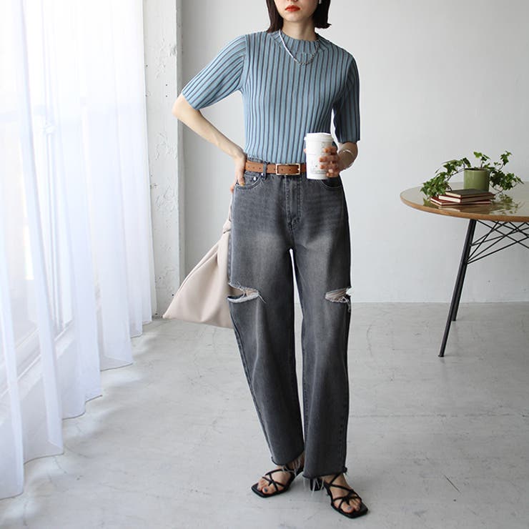 ハイネック配色リブトップス オフィスカジュアル 夏服 | GeeRA | 詳細画像9 