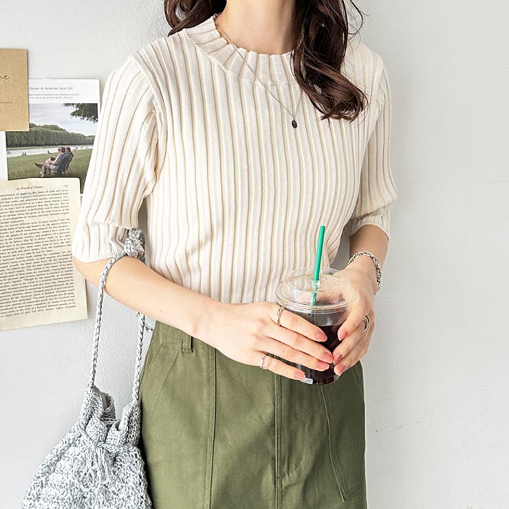 ハイネック配色リブトップス オフィスカジュアル 夏服 | GeeRA | 詳細画像20 