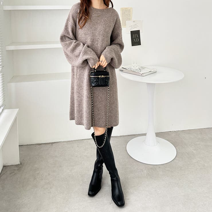 ボートネックミニ丈ニットワンピース[品番：GERW0010353]｜GeeRA