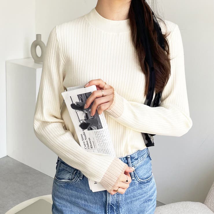 袖口シアーハイネックリブニットトップス | GeeRA | 詳細画像19 