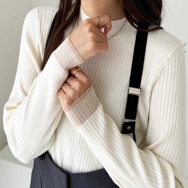 袖口シアーハイネックリブニットトップス | GeeRA | 詳細画像1 