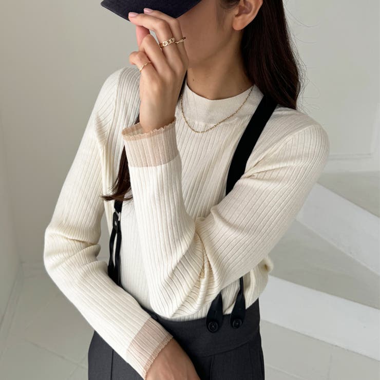 袖口シアーハイネックリブニットトップス | GeeRA | 詳細画像14 