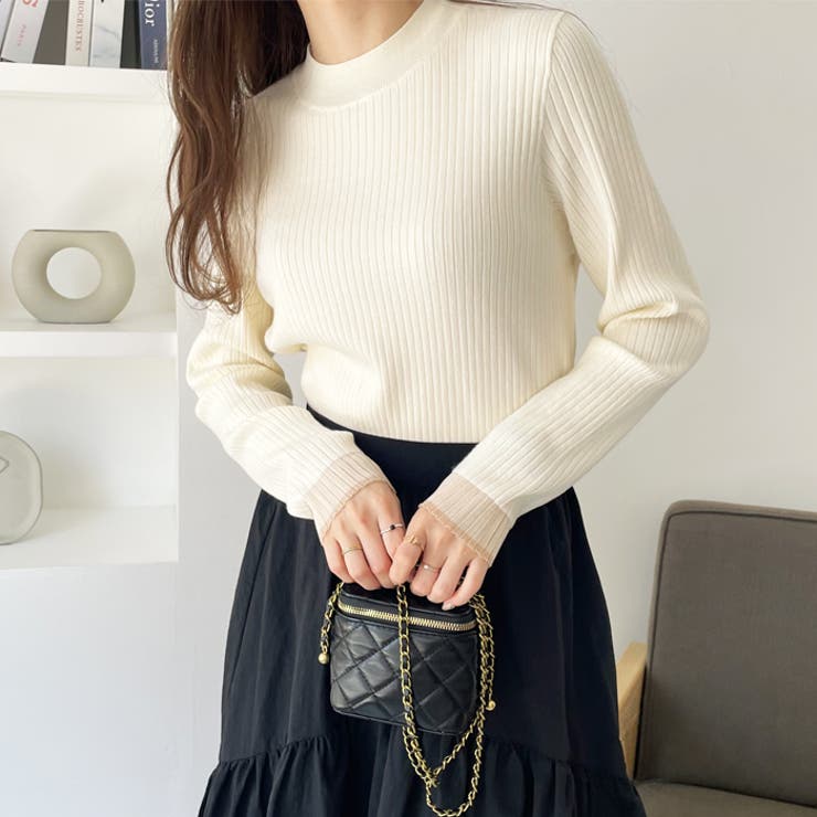 袖口シアーハイネックリブニットトップス | GeeRA | 詳細画像17 