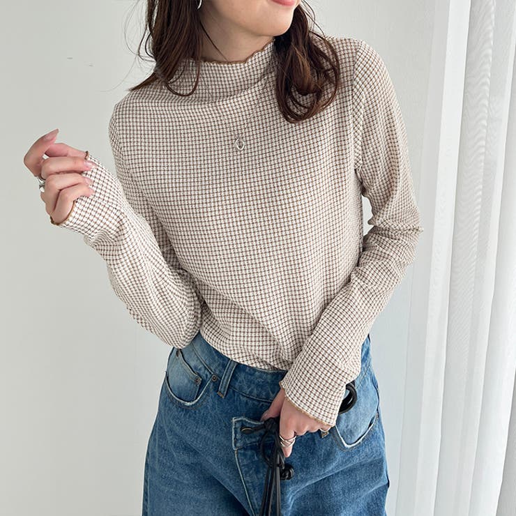 オフベージュ | カットジャカードプチハイネックプルオーバー | GeeRA