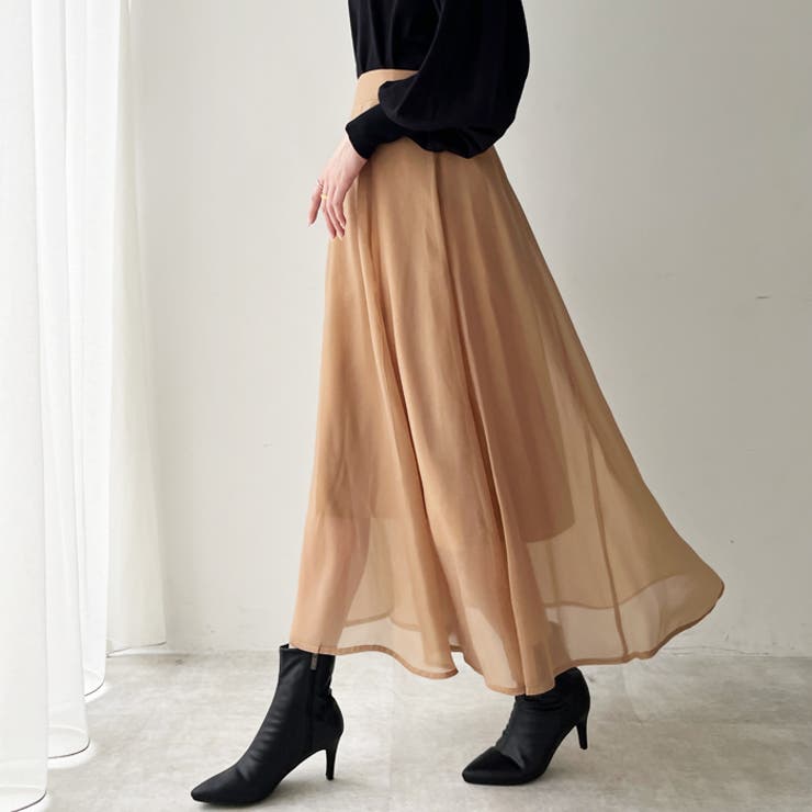 ブラウン | シアーデザインフレアーロングスカート | GeeRA