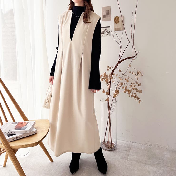 楽ちん！ストレッチキーネックジャンパースカート[品番：GERW0010512