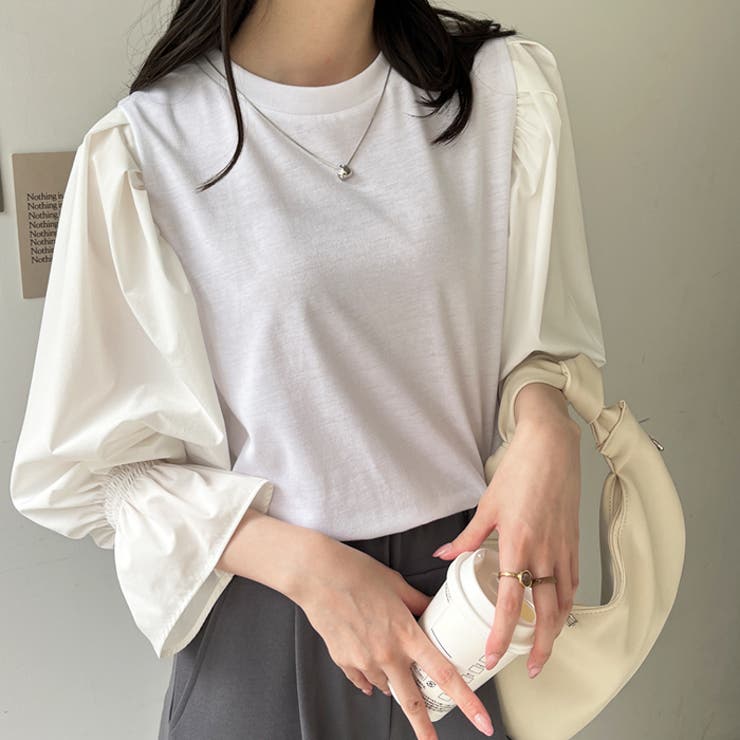 オフホワイト | 異素材切替キャンディースリーブカットソー | GeeRA