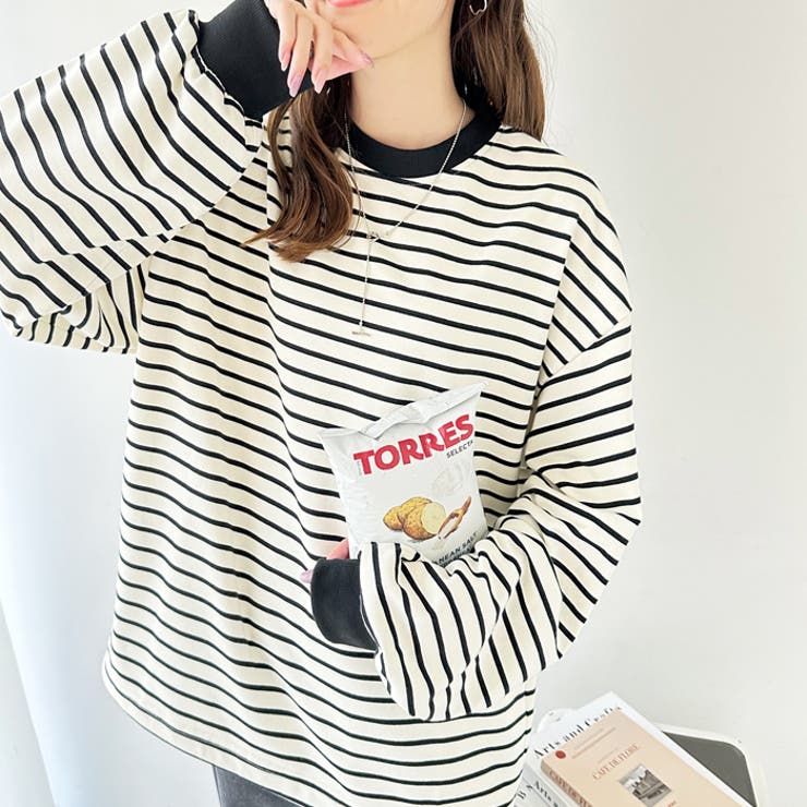 オフホワイト×ブラック | 裾ドロストボーダーロンＴ | GeeRA