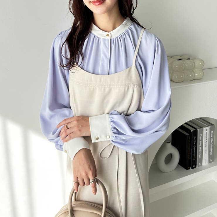 ブルー系ボーダー | 前後２ＷＡＹバイカラーブラウス | GeeRA