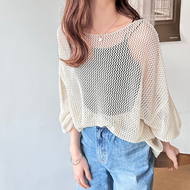 リネン調メッシュニットプルオーバー | GeeRA | 詳細画像5 