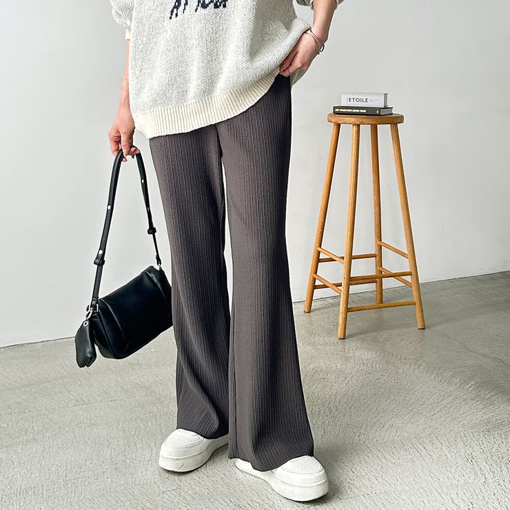 チャコール | セルフカット美脚魅せセミフレアパンツ | GeeRA