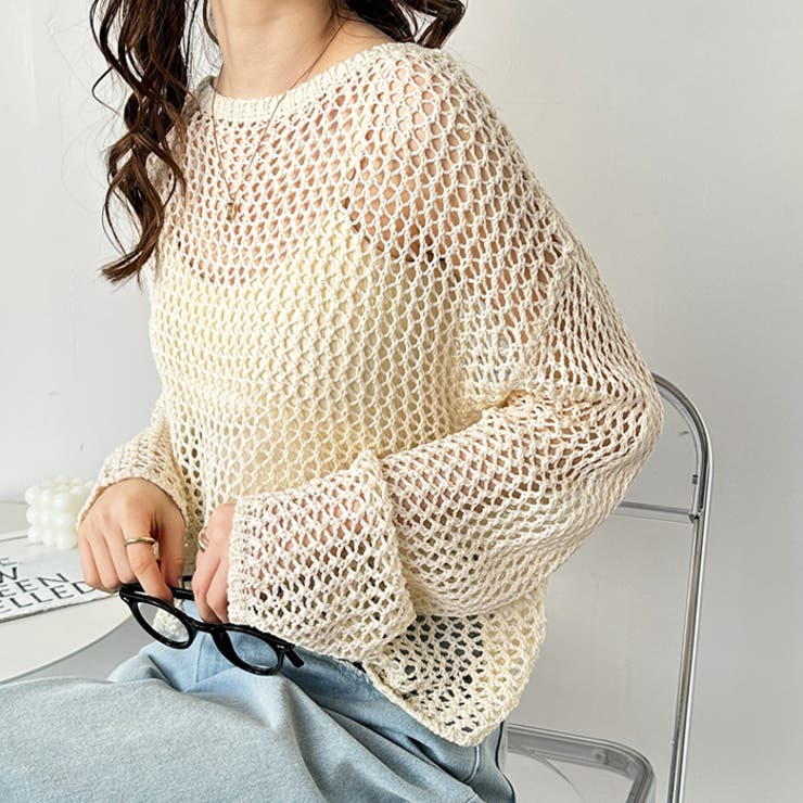 透かし編みメッシュニットプルオーバー | GeeRA | 詳細画像2 