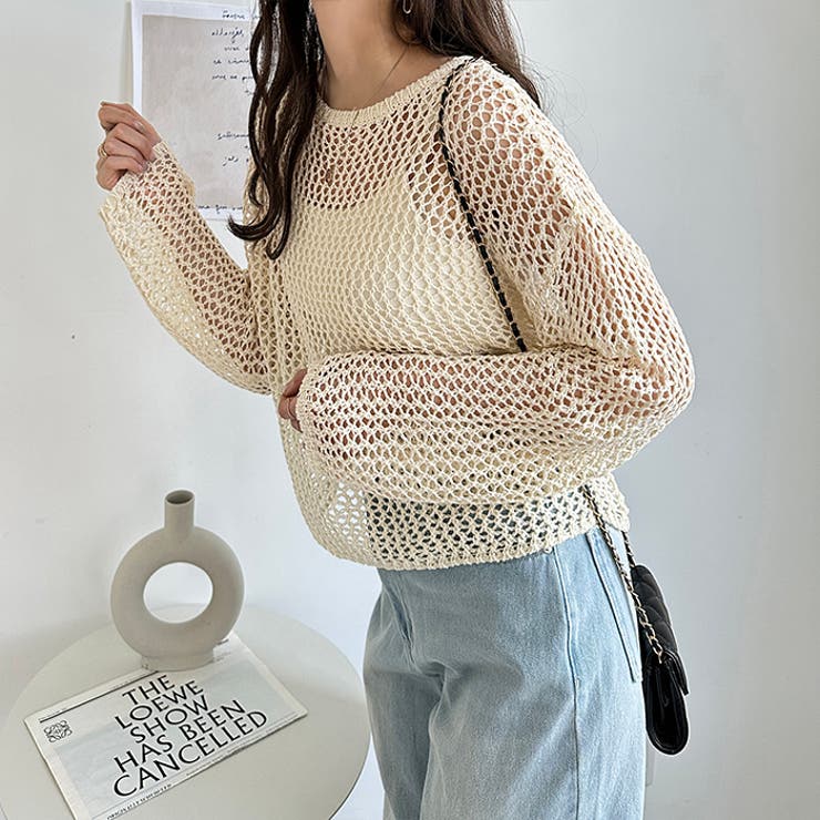 透かし編みメッシュニットプルオーバー | GeeRA | 詳細画像9 