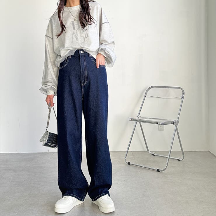 ネイビー | ハイウエストストレートデニム | GeeRA