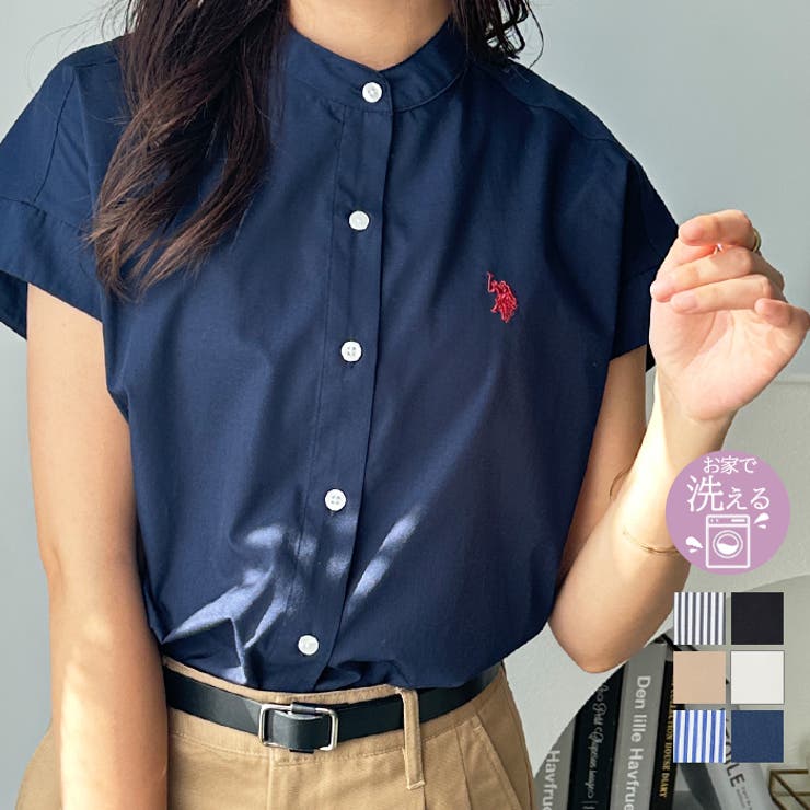 【限定特価】 U．S． POLO ASSN．】フレンチスリーブシャツ[品番 コーヒー