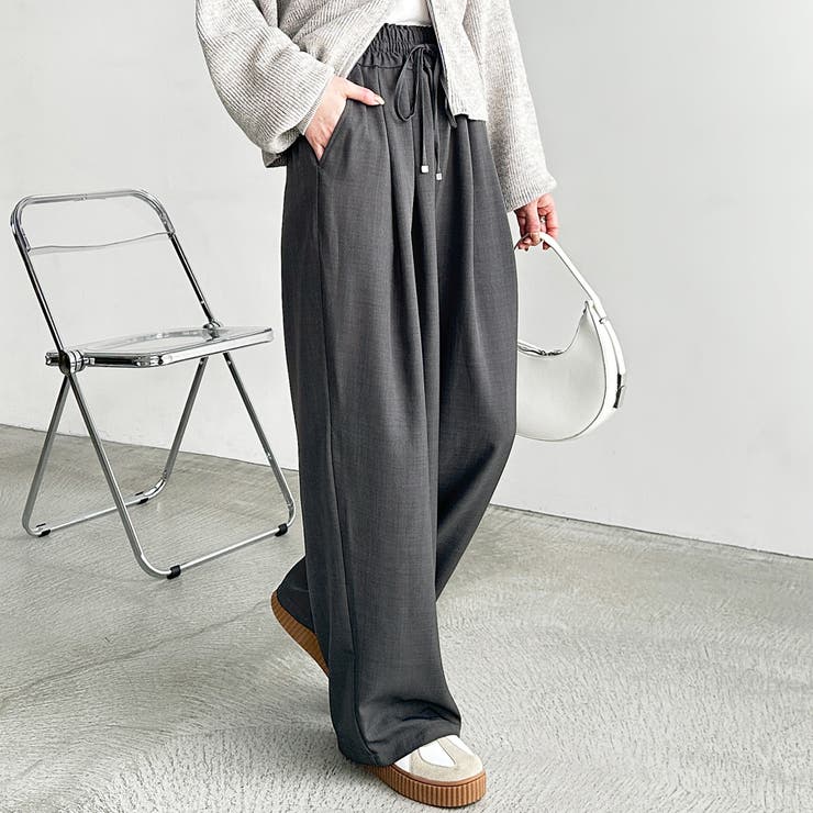 チャコール | 上品見え！ダブルタックワイドイージーパンツ | GeeRA