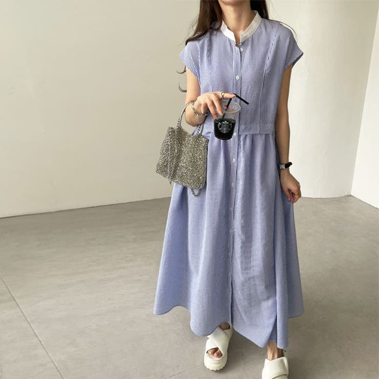 クレリック配色ウエストギャザーシャツワンピース | GeeRA | 詳細画像17 