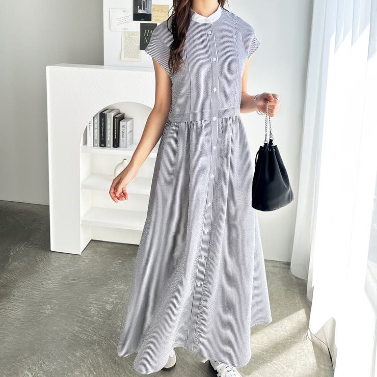 クレリック配色ウエストギャザーシャツワンピース | GeeRA | 詳細画像11 