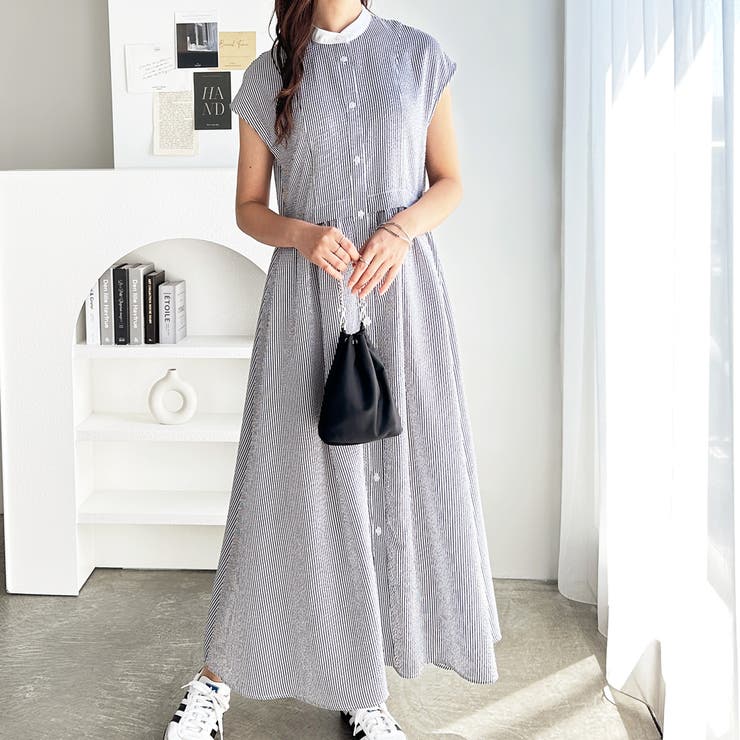 クレリック配色ウエストギャザーシャツワンピース | GeeRA | 詳細画像13 