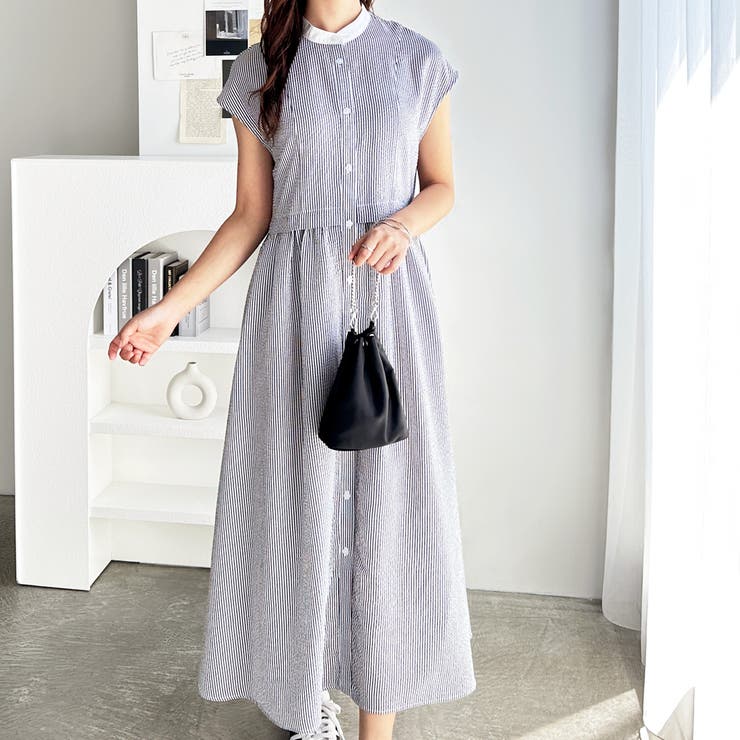 クレリック配色ウエストギャザーシャツワンピース | GeeRA | 詳細画像14 