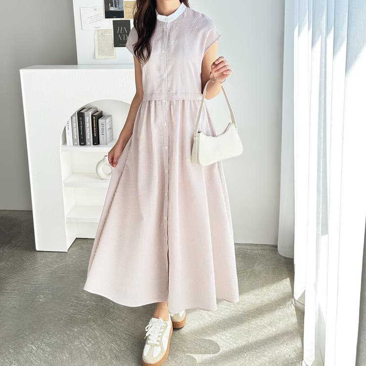 クレリック配色ウエストギャザーシャツワンピース | GeeRA | 詳細画像44 